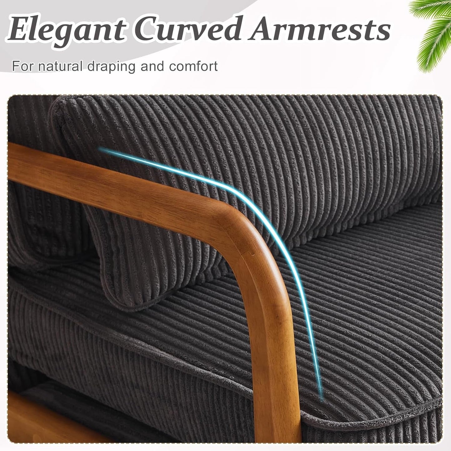 Corduroy Upholstered Accent Chair Dark Grey Lumbar