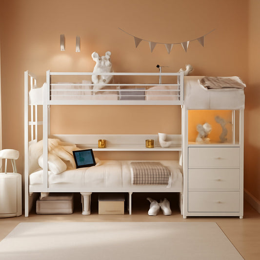 Twin Over Twin Metal Bunk Bed Integrated Storage Drawers