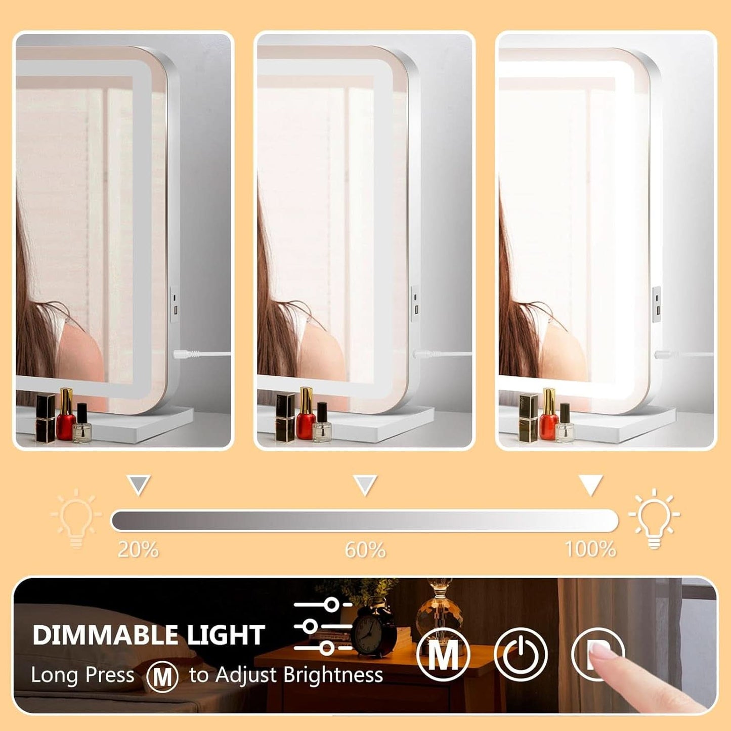 23x18 Inch Vanity Mirror With LED Three Color Dimmable Lights