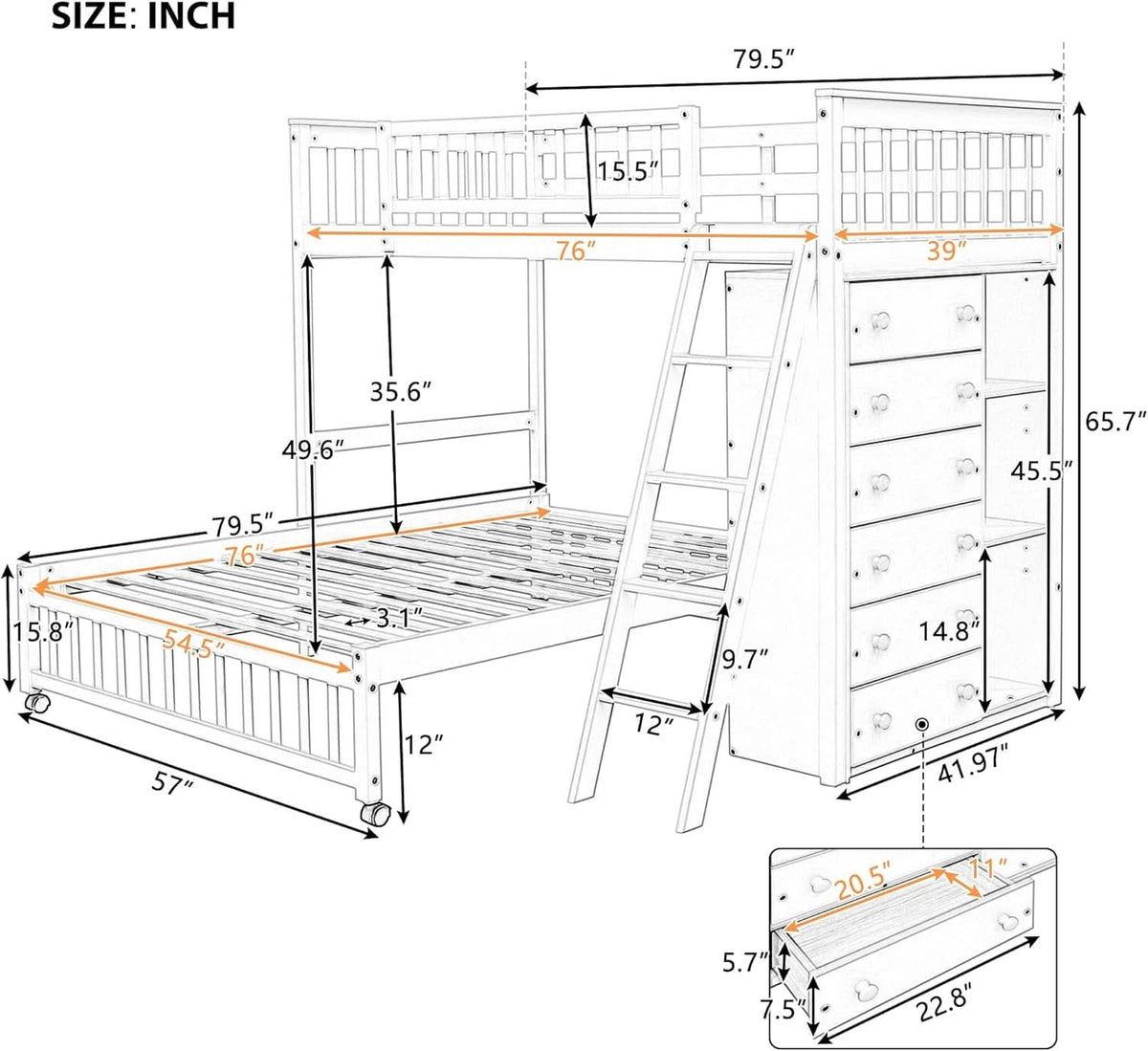 Twin Over Full Bunk Bed With Storage Solid Wood Espresso