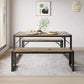 Dining Table Set For 4 With 2 Benches Gray Finish Modern