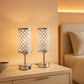 Crystal Diamond Nightstand Lamps Set Silvery Finish