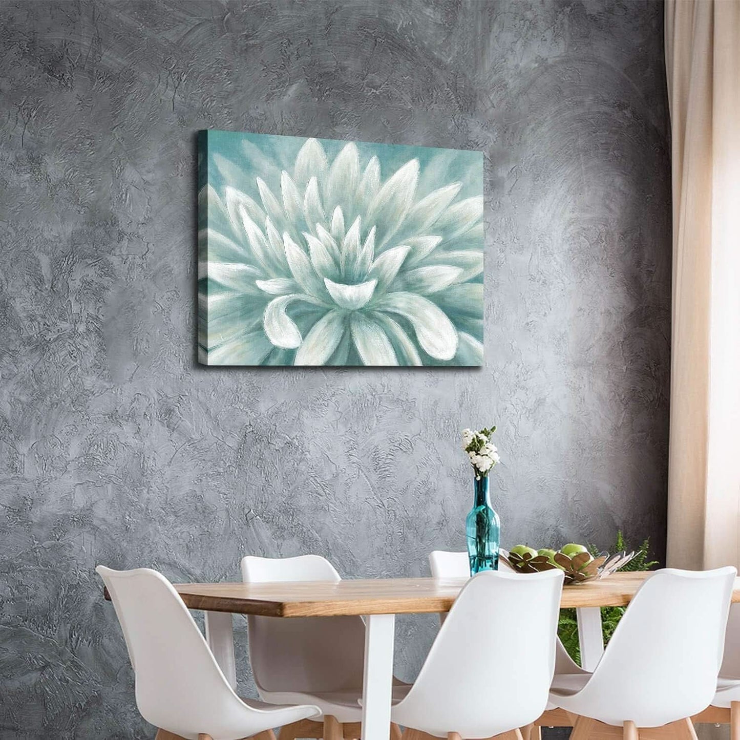 Abstract Floral Canvas Wall Art 36x24In Seafoam Green