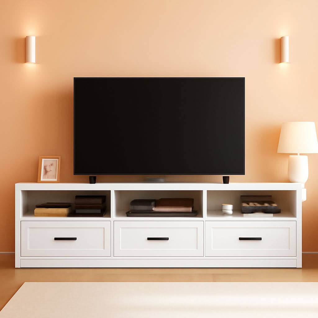 70 Inch TV Stand Antique White Entertainment Center