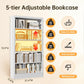 Floor Standing White Five Tier Adjustable Bookcase