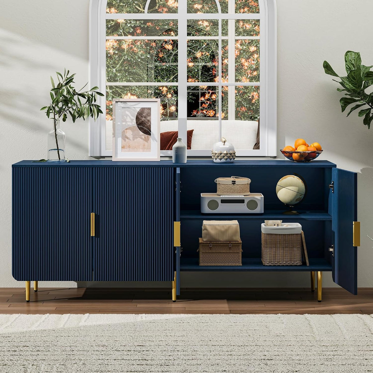 65Inch Blue Sideboard Buffet Cabinet Modern Console-3