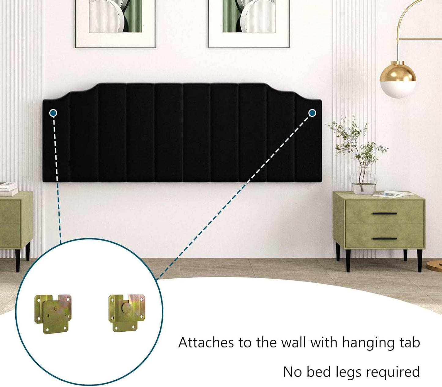 Velvet King Size Wall Mounted Headboard for Adjustable Beds