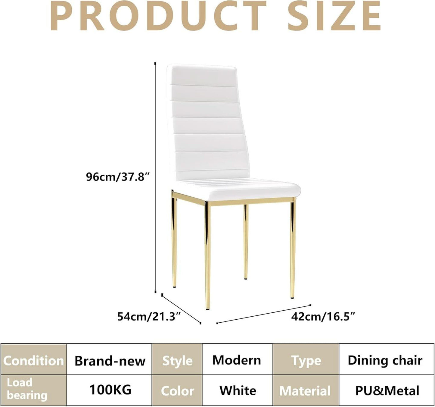 White Dining Chairs Set 4 GoldLegs Ergonomic Cushioned