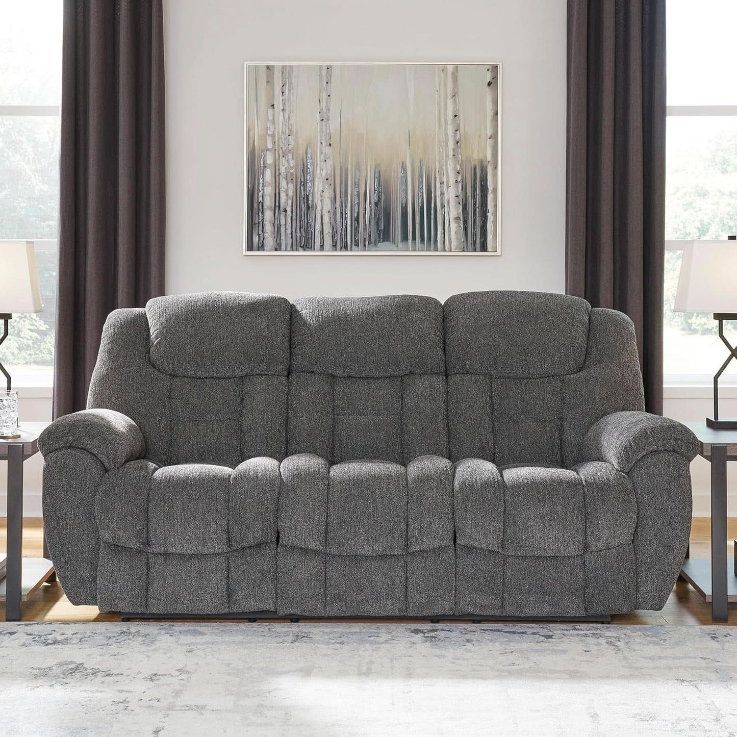 Gray Manual Reclining Sofa Stain Resistant Upholstery