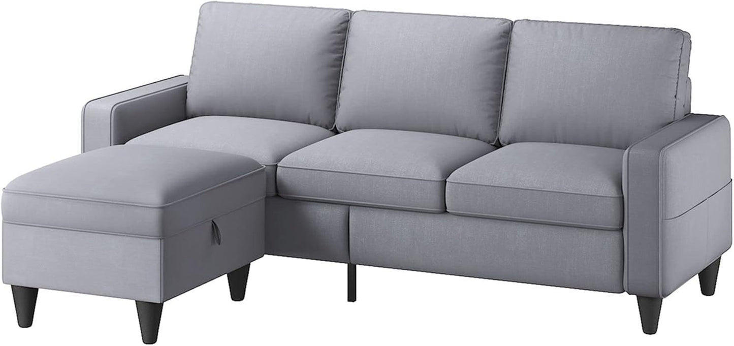 Contemporary Gray Sectional Sofa With Storage Ottoman