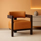 Brown Leather Barrel Chair Midcentury Upholstered WoodenLegs