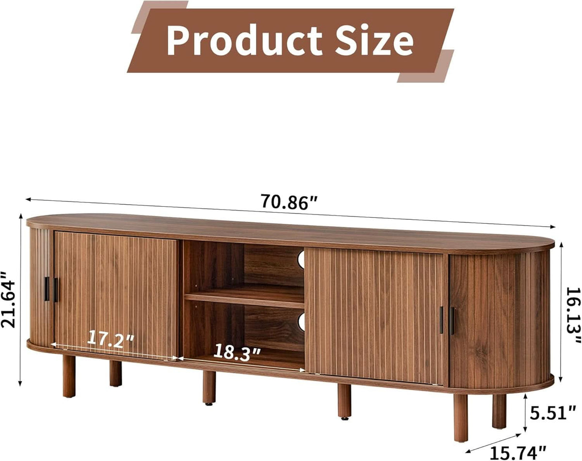 Walnut Tambour TV Stand 70.87 Inch Entertainment center