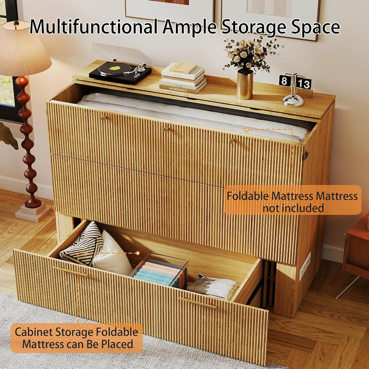 Fullsize Oak Murphy Bed Cabinet With Integrated Charging