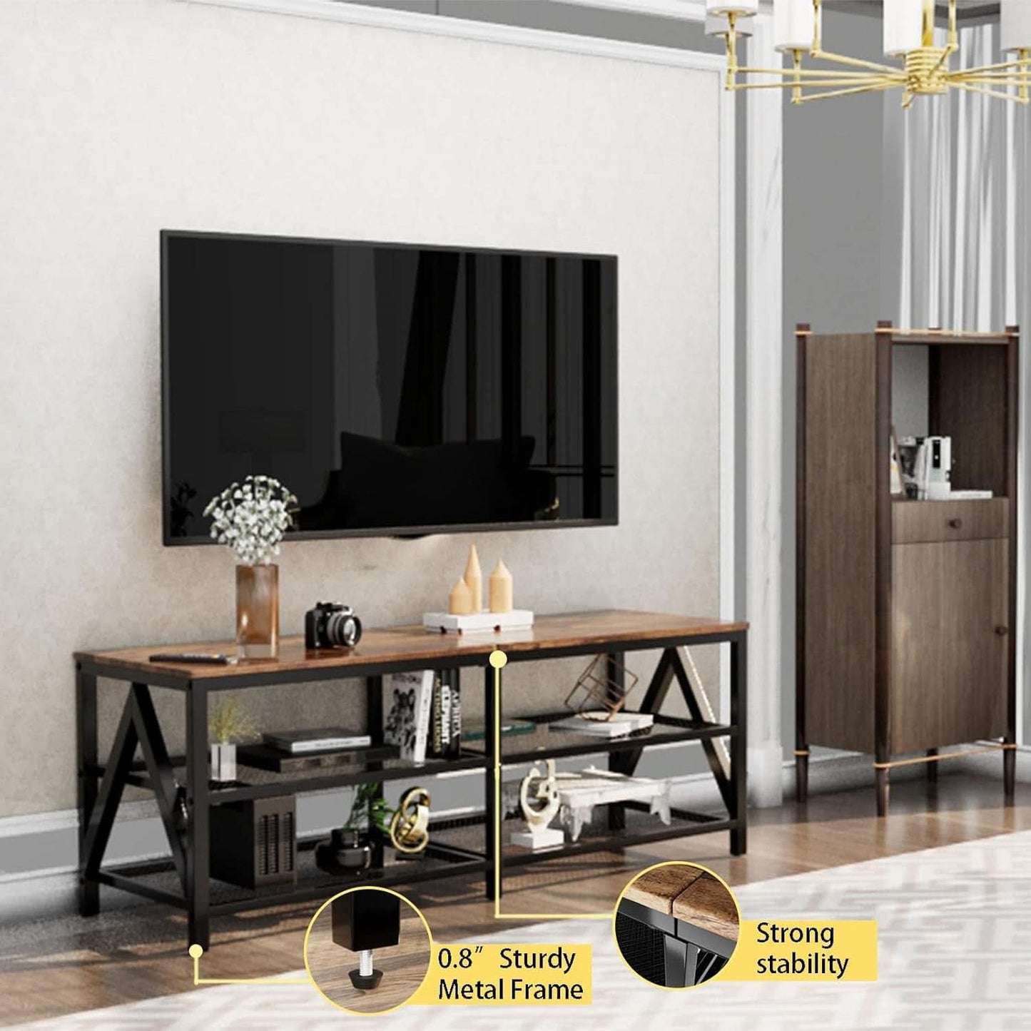 Industrial TV Stand 55 Inch Entertainment Center Brown