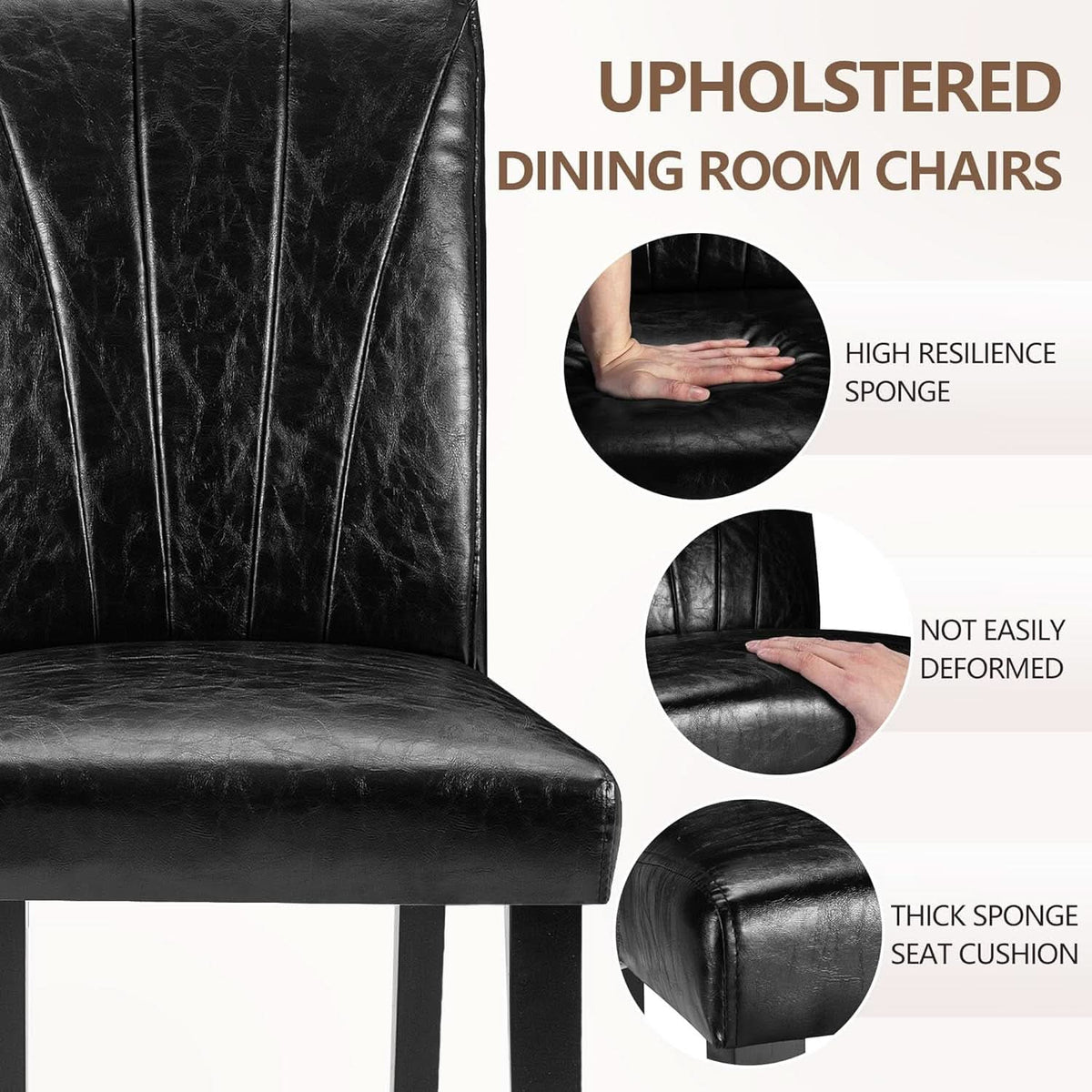 Six Black PU Leather LuxuriouslyUpholstered Dining Chairs