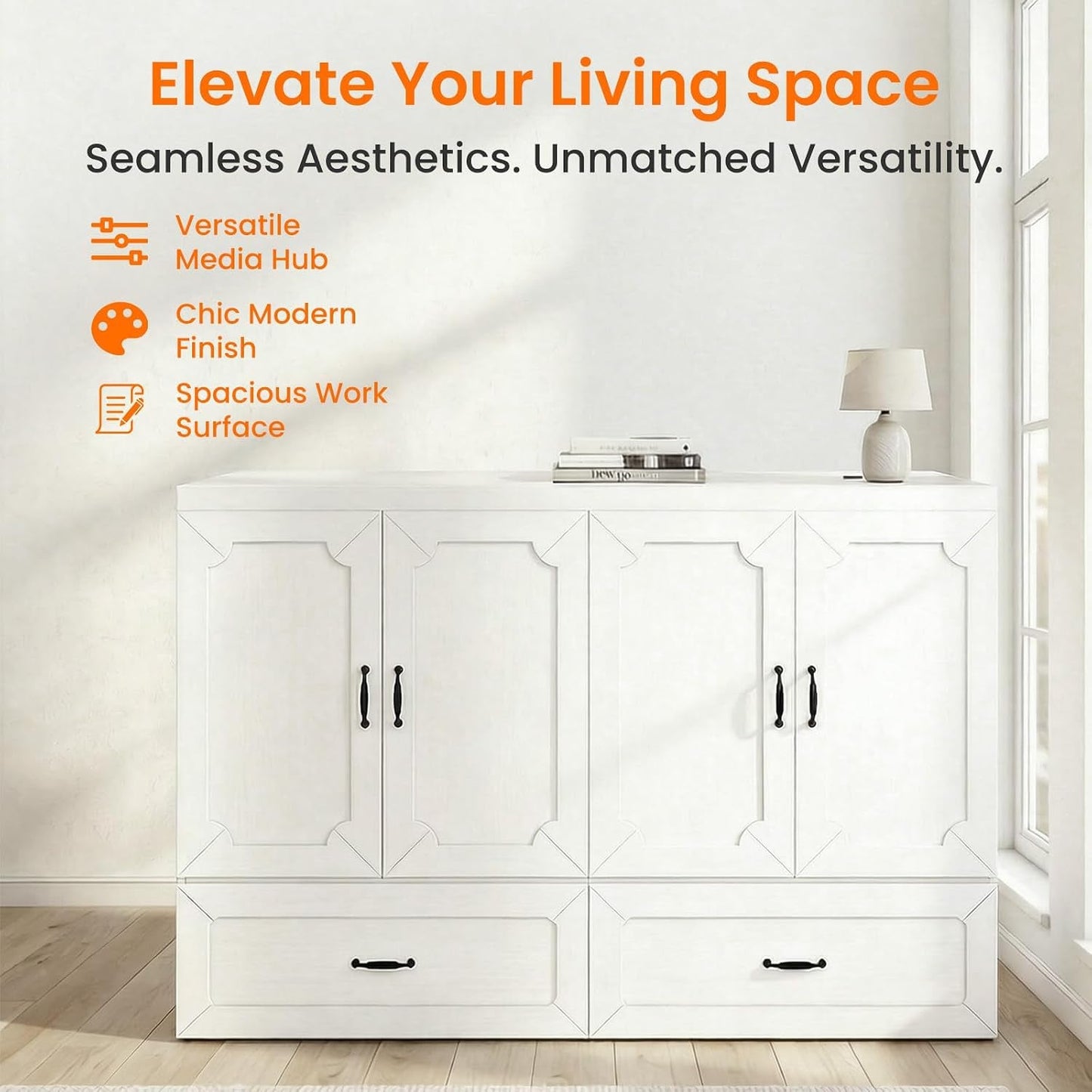 Queen Murphy Bed With Mattress White Storage Drawer-4