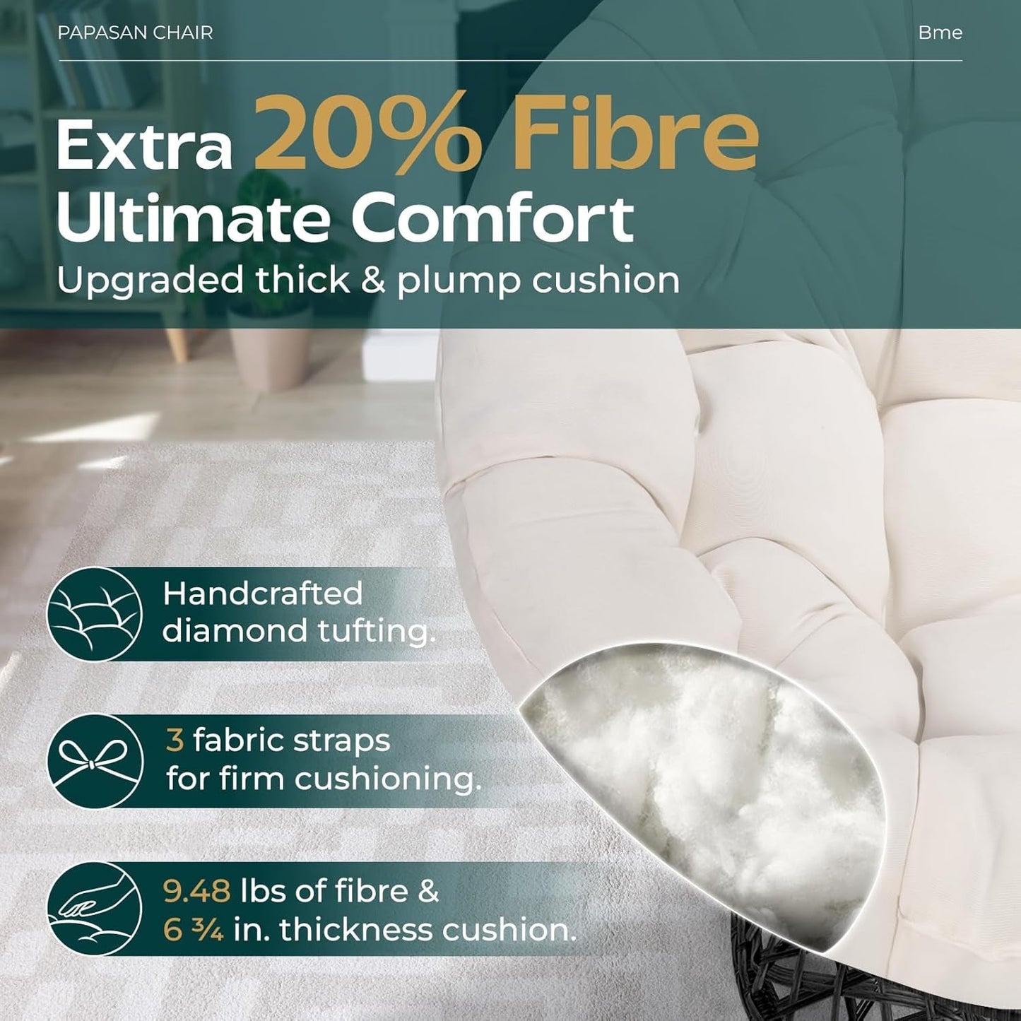 40 Inch Ergonomic Papasan Chair Cushioned Comfortably