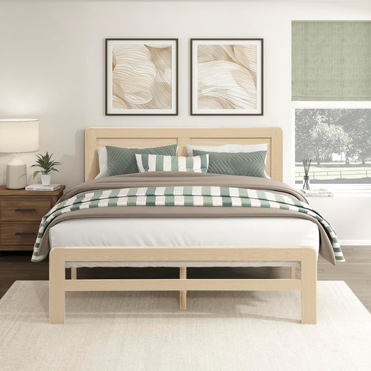 Queen Platform Bed Engineered Wood Veneer Finish Durable
