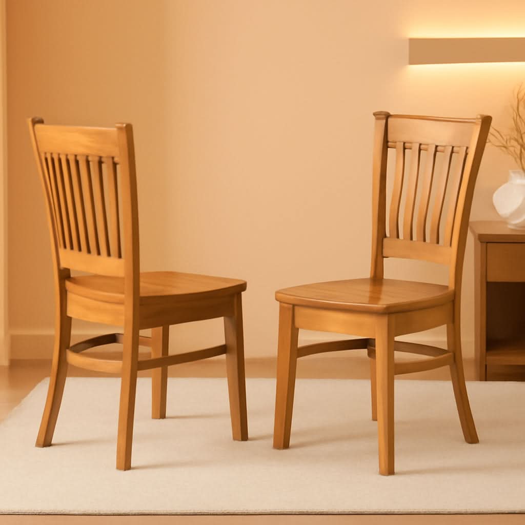 Vancouver Slat Back Wooden Seat Dining Chairs Oak Set Of 2