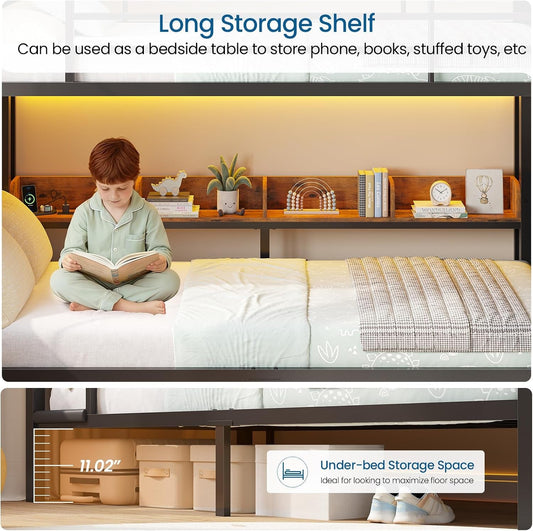 Twin Over Twin Steel Construction Bunk Bed With Storage