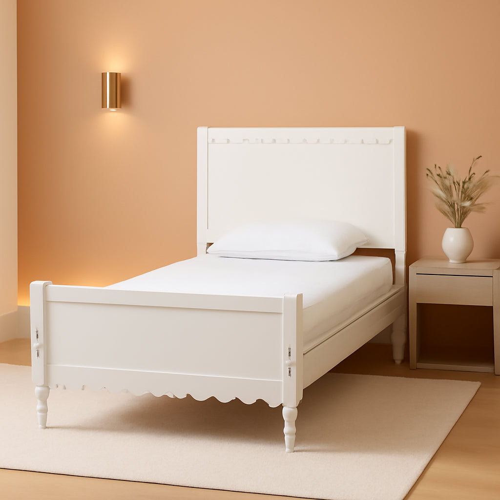 White Rubberwood Twin Platform Bed With Scalloped Edges