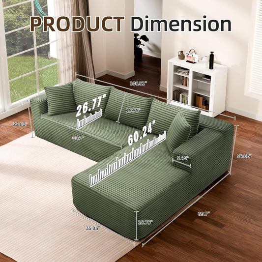 Green 106Inch Modular Sectional Sofa Luxurious Living