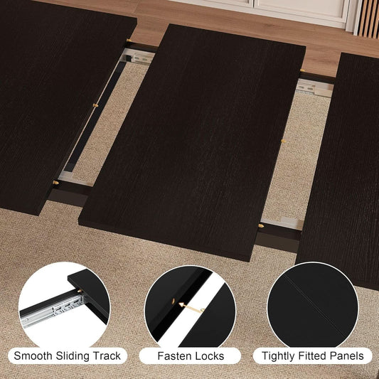 Black Extendable Dining Table 63 Inch For 4 To 6 Guests