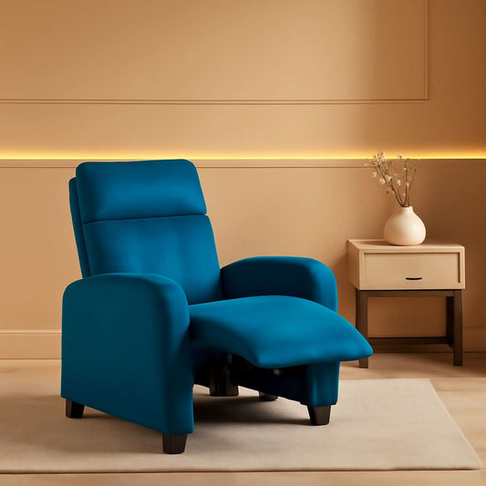 Blue Fabric Pushback Recliner Chair With Soft Armrests