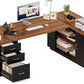 87 Brown Executive Desk Integrated Filing Cabinetry