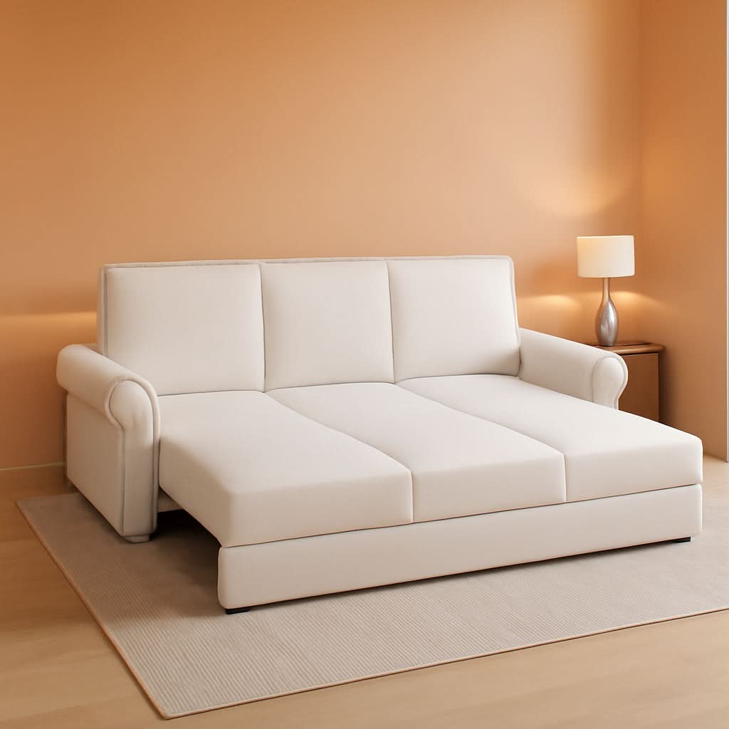 King Size Multifunctional Sleeper Sofa Beige Velvet-0