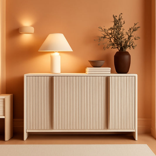 White Fluted Sideboard Buffet Cabinet With Storage-0