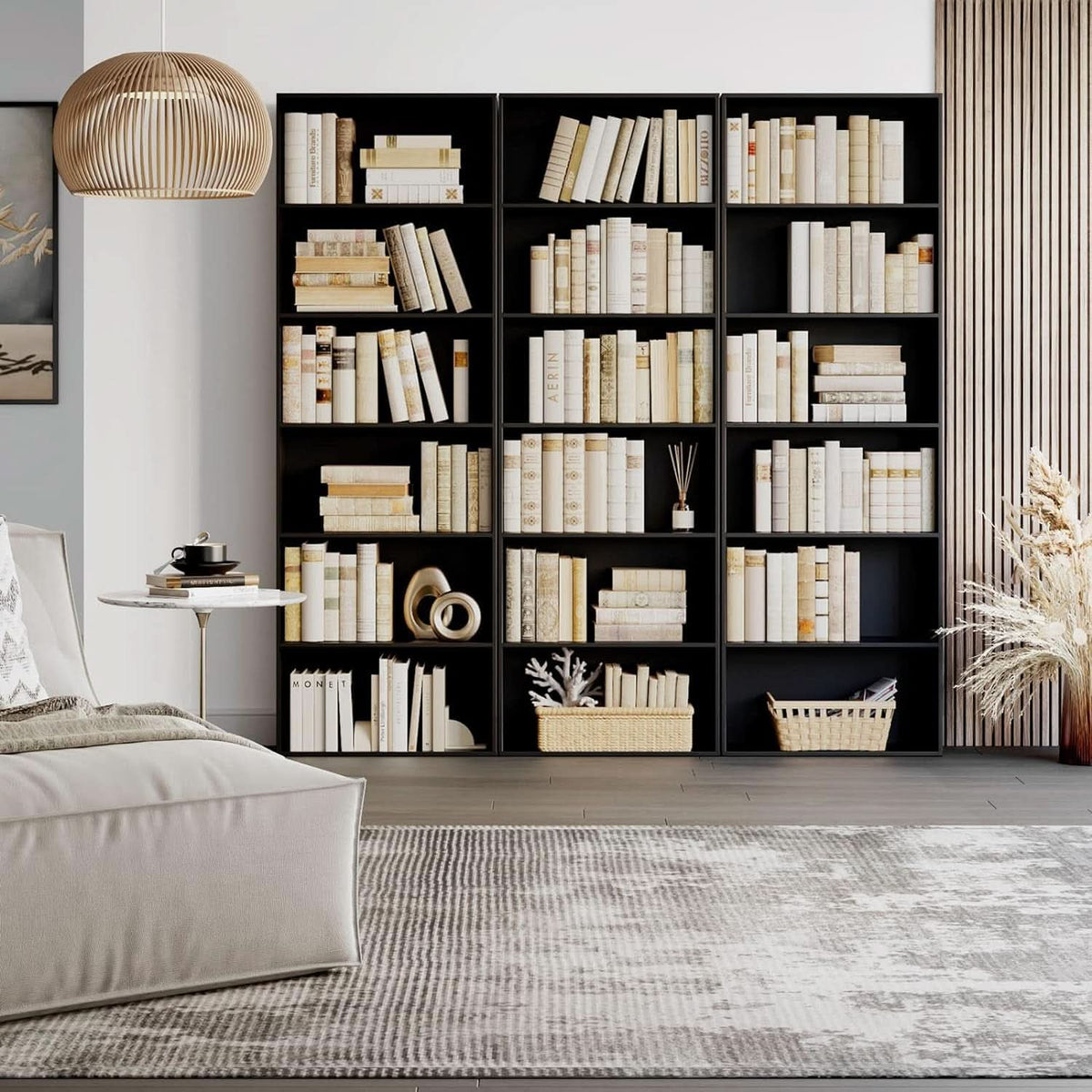 Six Tier Open Bookcase Tall Freestanding Shelving Black-3