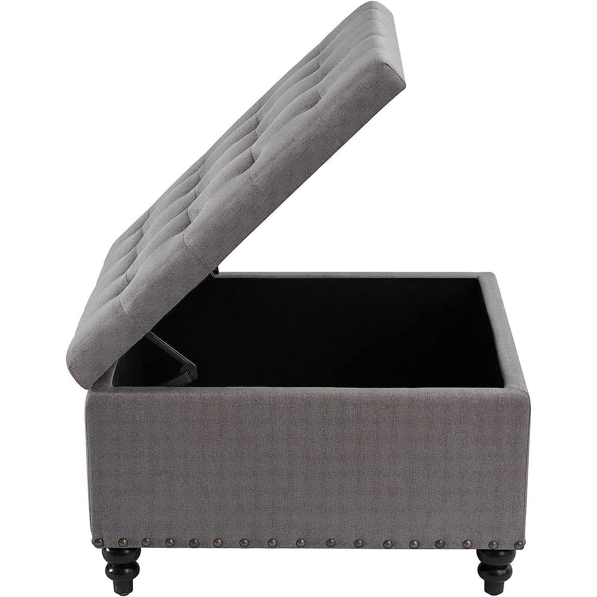 Grey Tufted Storage Ottoman Square For Living Room