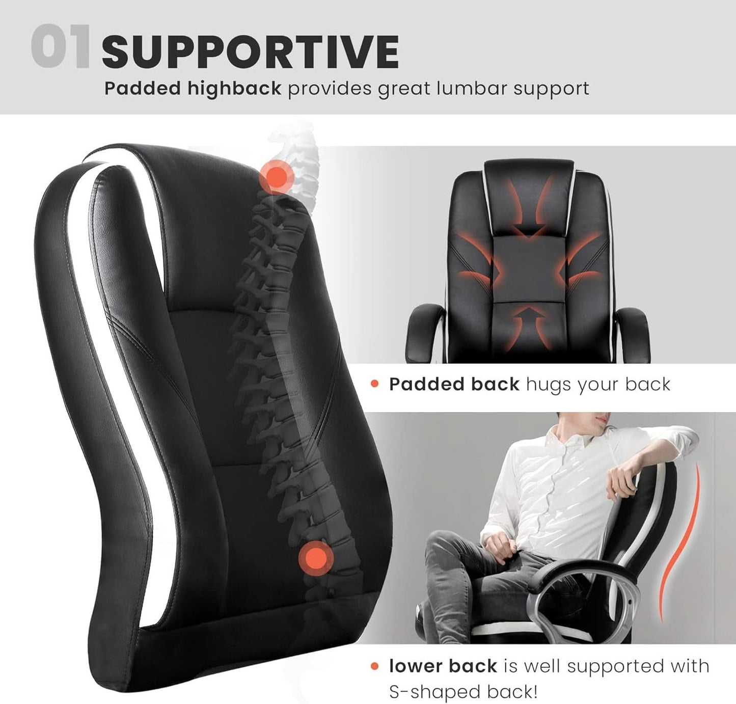 Ergonomic Black Leather Office Chair With Lumbar Support-3