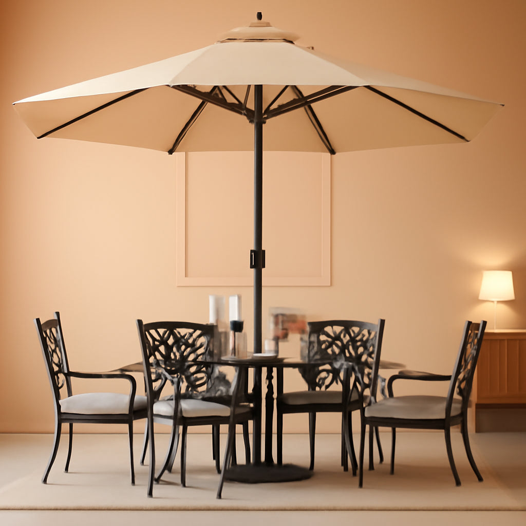 Fifteen Foot Patio Umbrella Khaki Outdoor Poolside Base