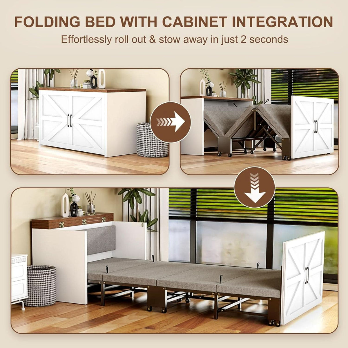 Walnut White Twin Space-Saving Murphy Bed Mattress