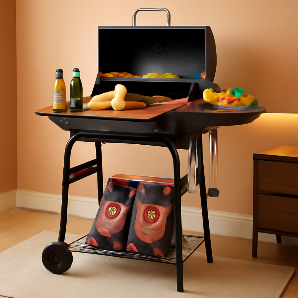 Large Barrel Charcoal Grill With Upgraded Shelving