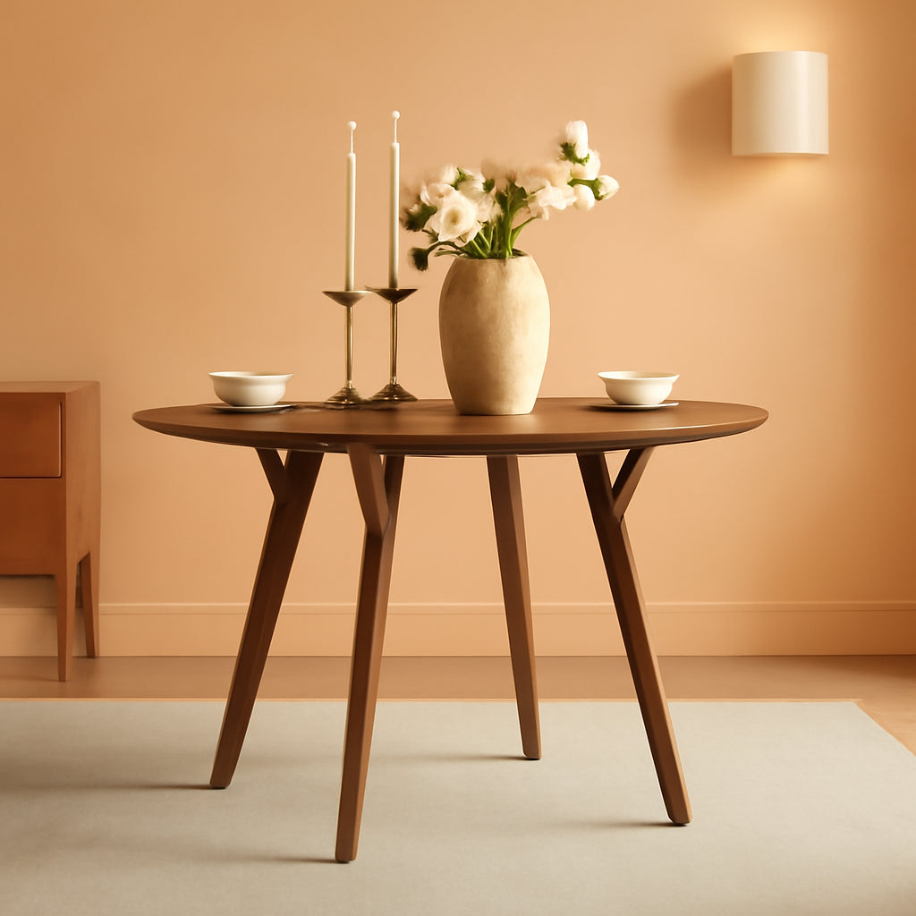 Round Walnut Dining Table Compact Customized Hardwood