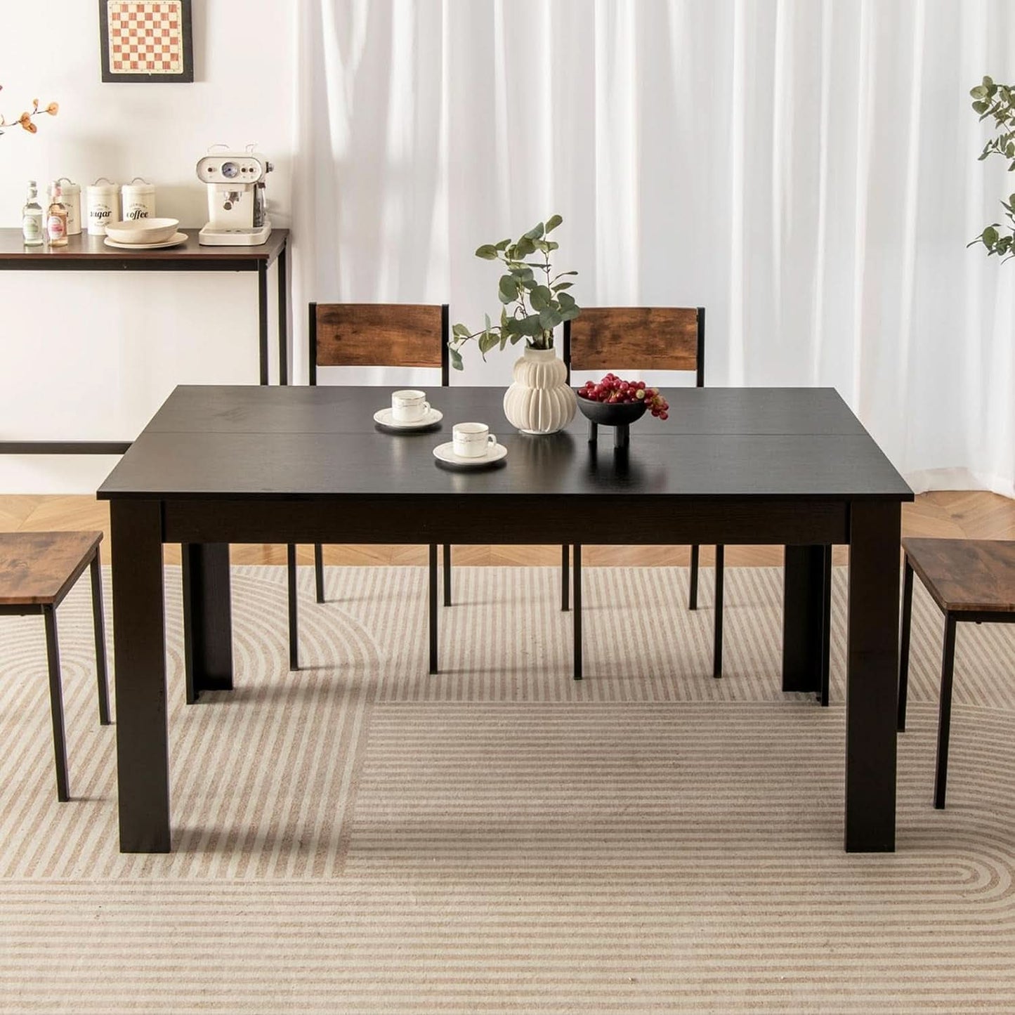 63 Inch Wood Dining Table For Four To Six People Black