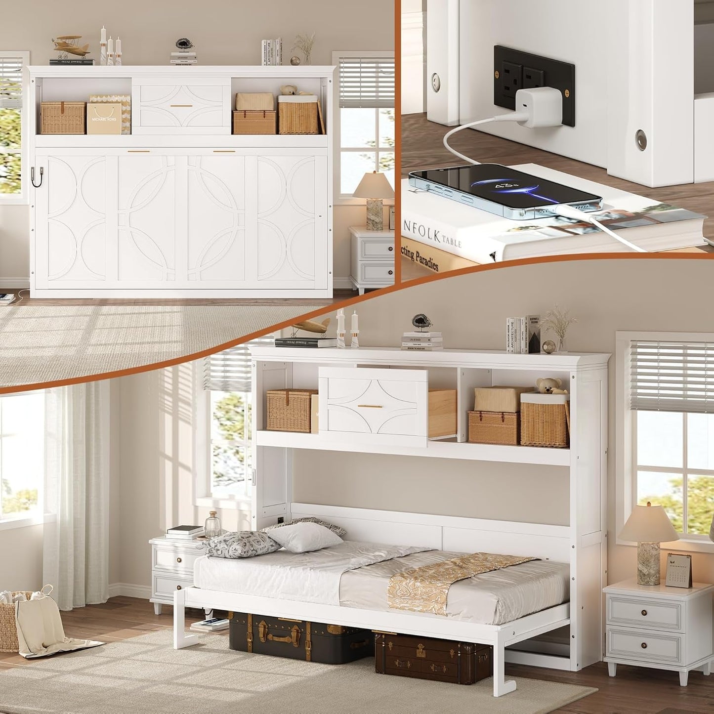 Twin Murphy Bed With Multi Compartmental Storage White