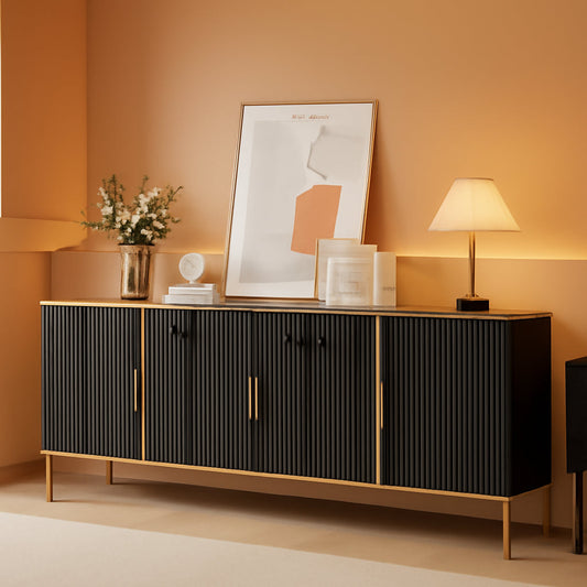 60Inch Black Fluted Buffet Cabinet Featuring Storage