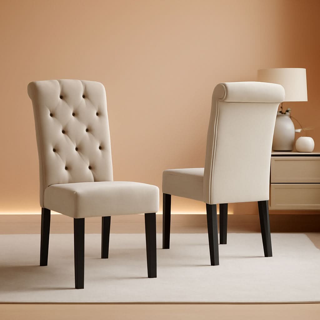 Tufted Solid Wood Dining Chairs Tan Set Of 2 Modern