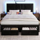 Queen Platform Bed Frame With Integrated Drawers USB Charge