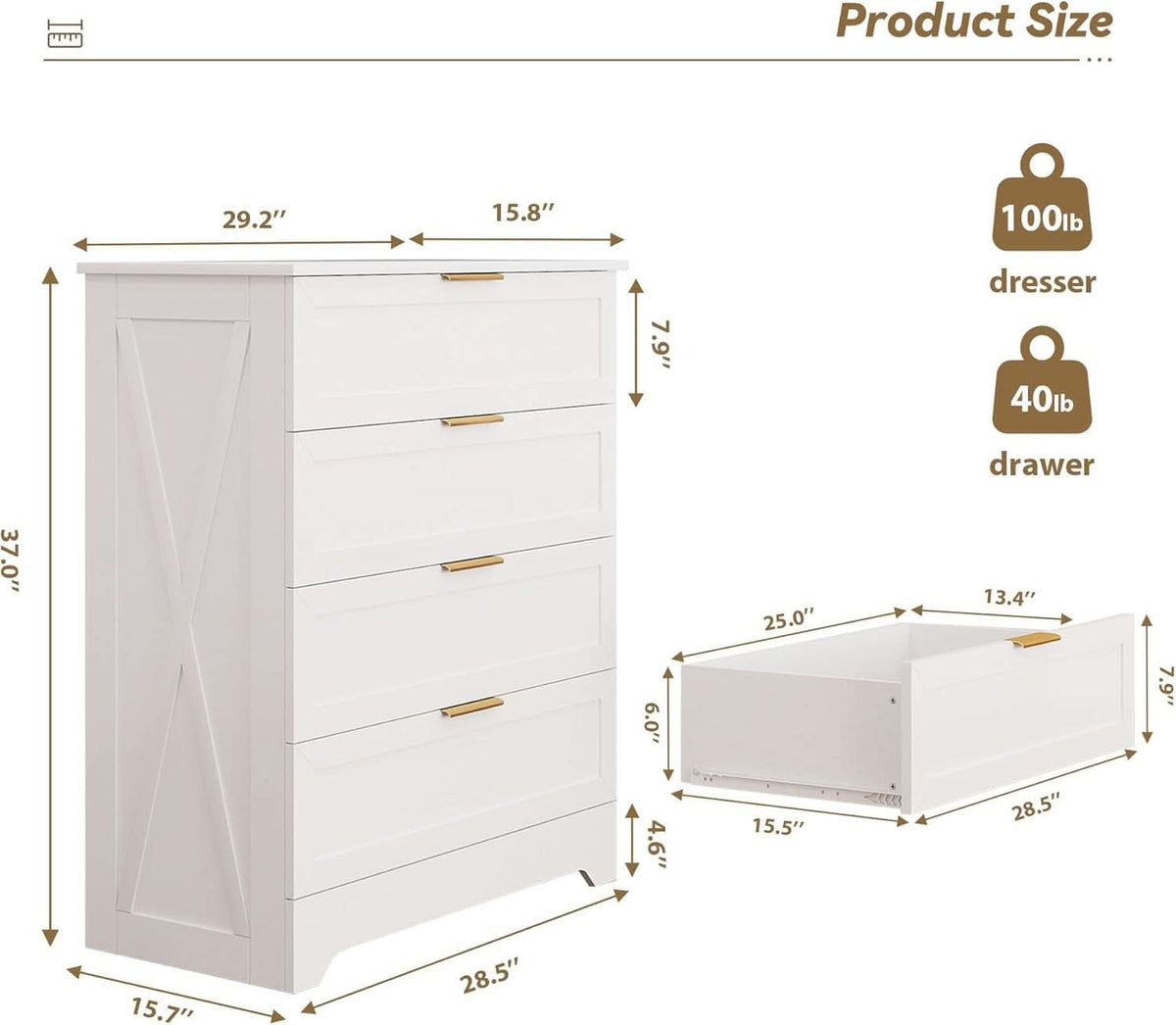 White Lofty Hardwood Dresser With Generous Drawers