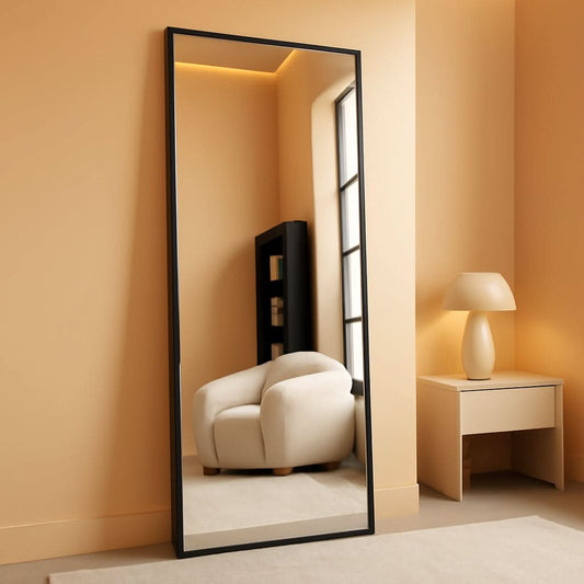 Standing Full Length Mirror Black Aluminum Framing
