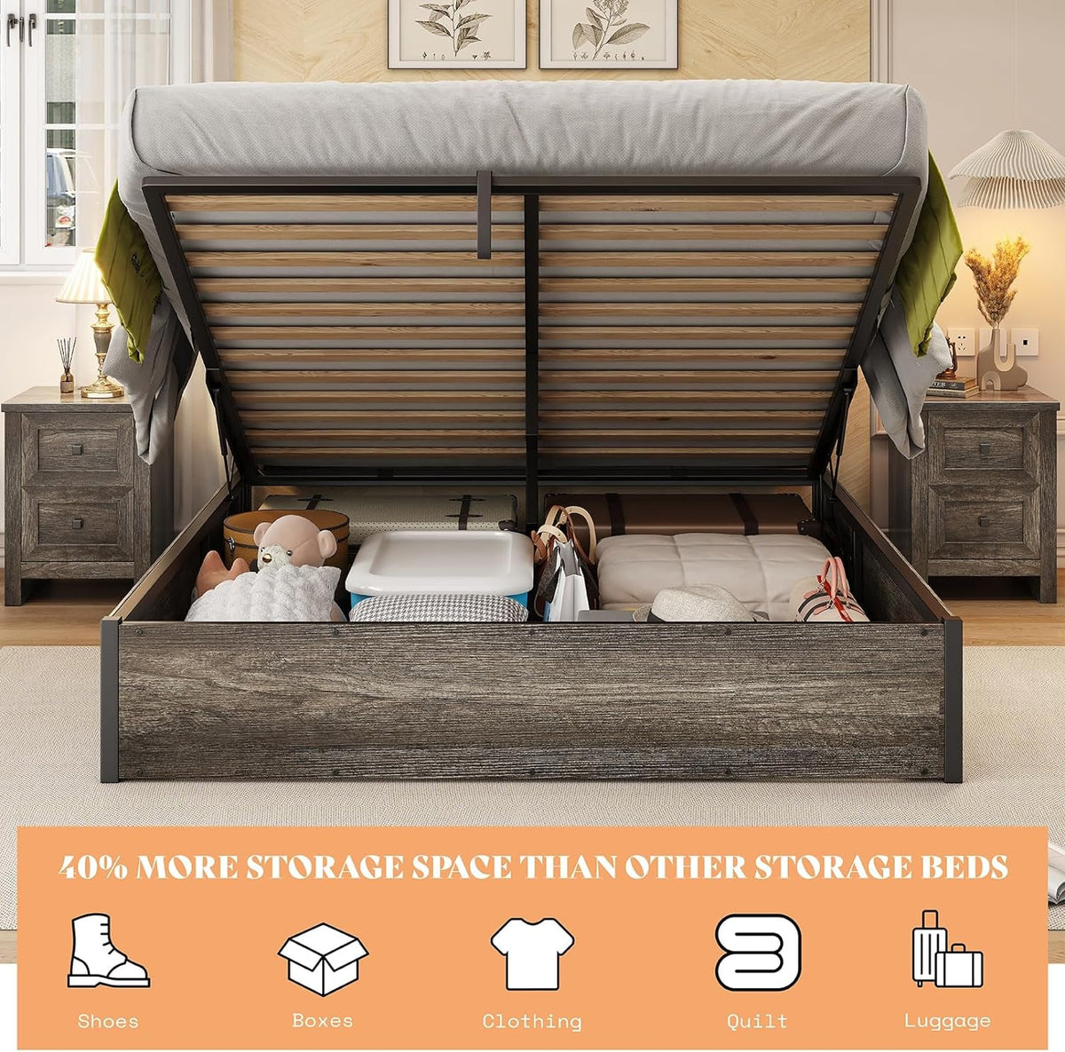 Full Sized Industrial Underbed Storage Bed Frame Lift