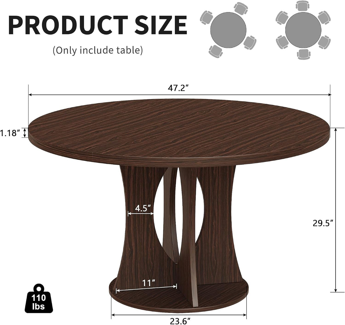 47 Inches Walnut Contemporary Pedestal Dining Table