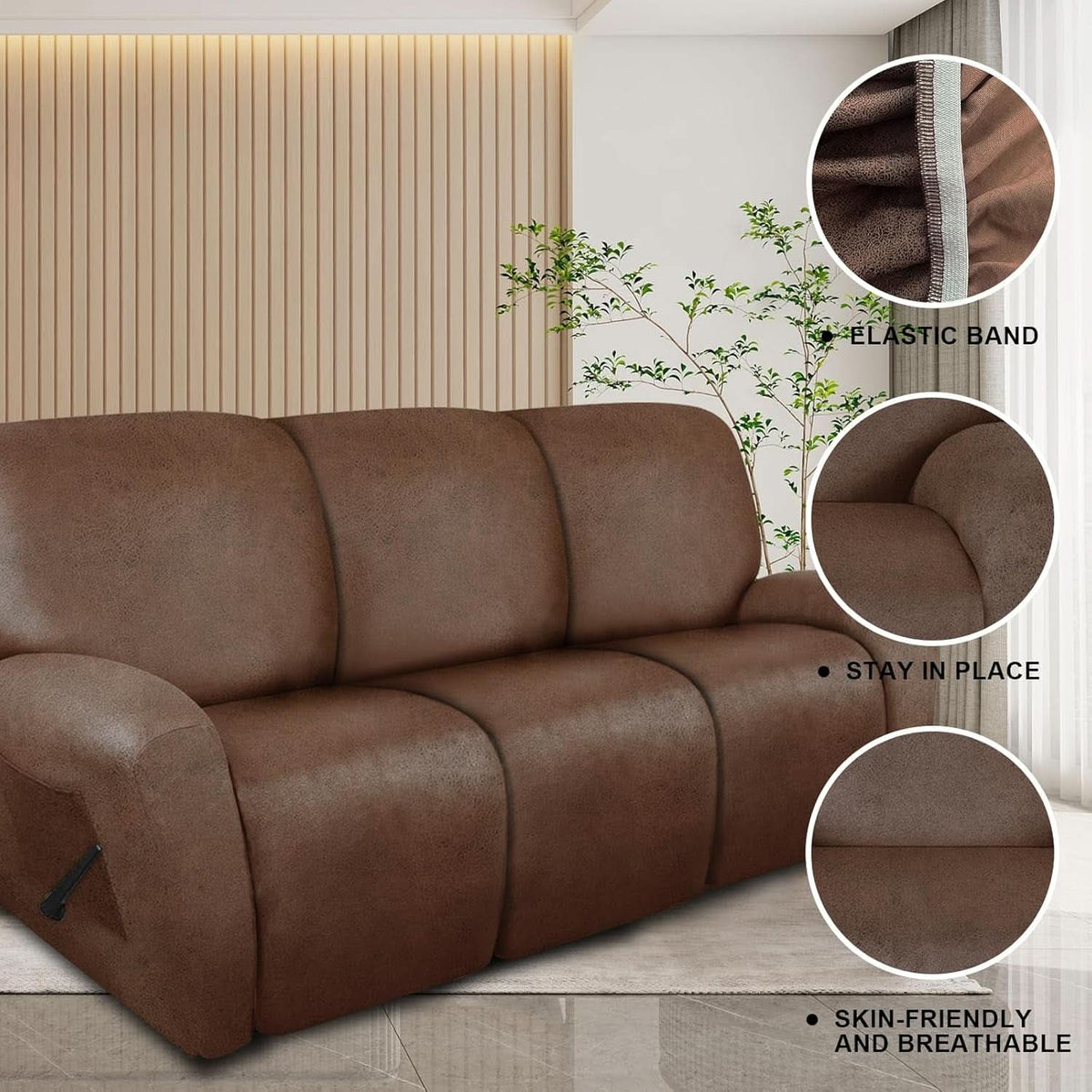Premium Recliner Sofa Slipcover Three Seater Brown