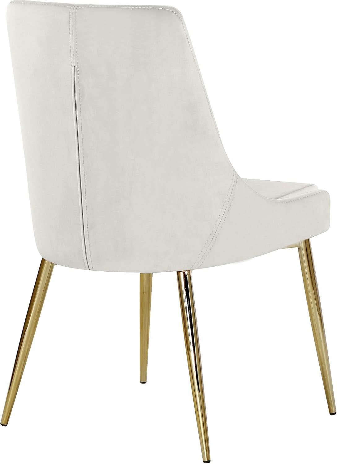Cream Velvet Upholstered Dining Chair With Goldtone