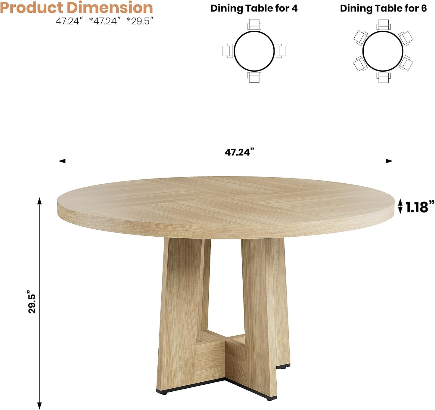 47 Round Dining Table Pedestal Traditional Farmhouse